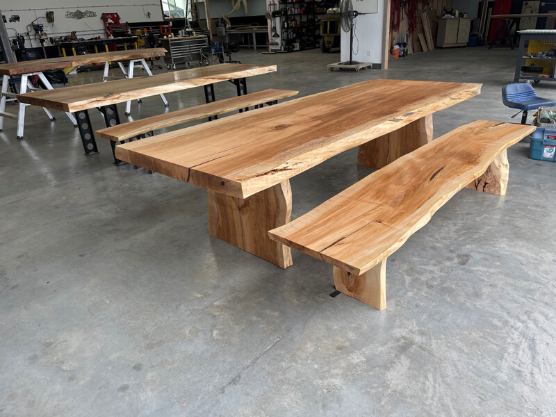 Hand Made Crafted Wooden Tables on Line One After Another